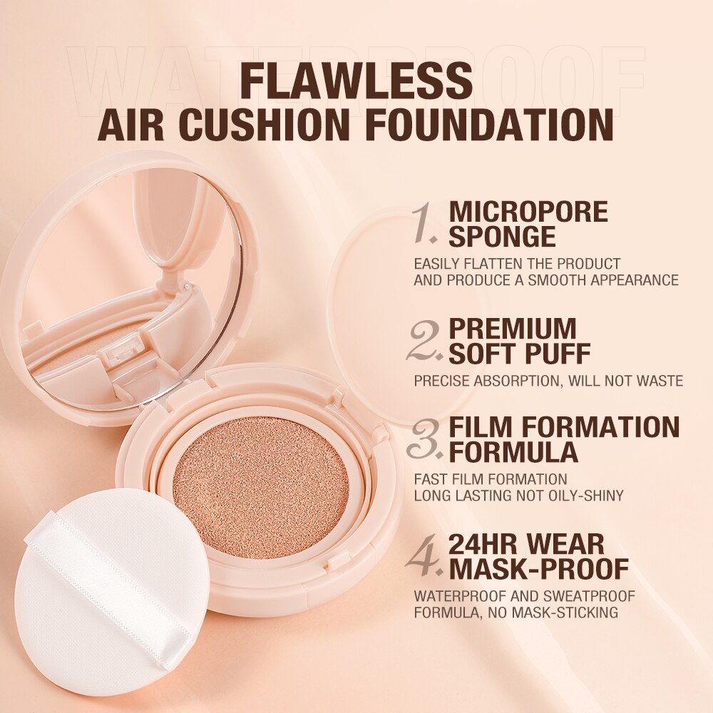 O.TWO.O CC Cream Air Cushion Compact High Coverage Makeup Base Lightweight Moisturizing Foundation BB Cream Face Concealer